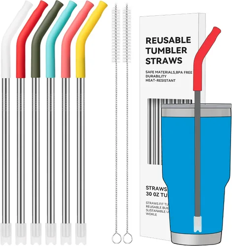 Vista 13 de Pajitas de metal rectas de 20 onzas con punta de silicona para vaso de 20 oz Pajita reutilizable de acero inoxidable para YETI, STANLEY, US