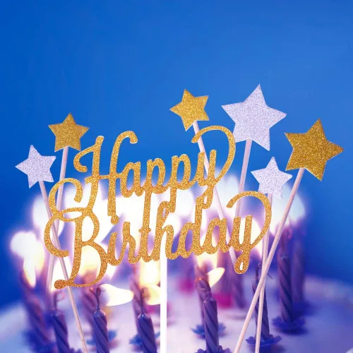 Vista 5 de Vela alternativa para tartas de cumpleaños con purpurina dorada, hecha a mano (paquete de 7)