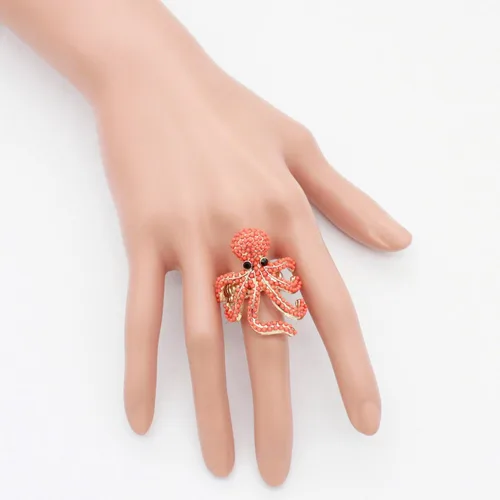 Vista 5 de Lavencious Anillo elástico de diamantes de imitación con diseño de pulpo para mujer, talla 7-9