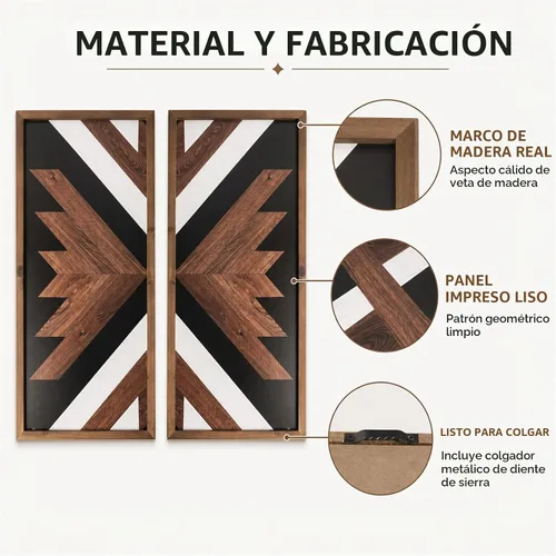 Vista 5 de 2 piezas de decoración de pared azteca con marco de madera, arte de pared occidental de madera de 20.9 x 9.8 pulgadas, decoración rústica del hogar