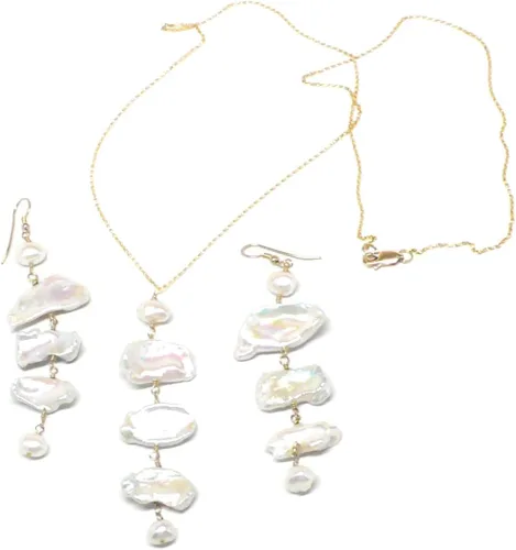 Vista 5 de Large White Kishi Biwa Cultured Freshwater Pearl Dangle Earrings Sterling Silver Gold-Filled
