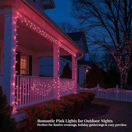 Vista 6 de Etinga - Guirnalda de 100 luces LED rosa, 33 pies con enchufe, luces de hadas decorativas con 8 modos para interiores y exteriores, dormitorio