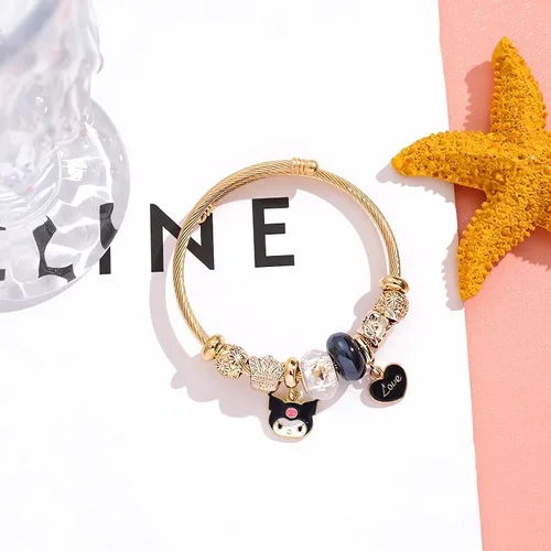 Vista 4 de Sicpfuj Bonitas pulseras para mujeres y niñas, pulsera ajustable de acero inoxidable de dibujos animados, gran regalo de joyería para esposa, novia