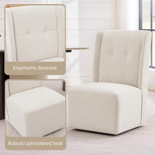 Vista 6 de Silla de comedor con ruedas Immulize Silla de comedor tapizada moderna con ruedas, silla giratoria sin brazos con respaldo alto para cocina, sala