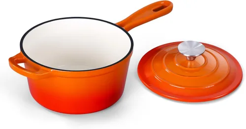 Vista 36 de Onader Sartén de hierro fundido esmaltado, cacerola pequeña de 1 cuarto de galón con tapa, olla de hierro fundido, horno holandés esmaltado, Blanco