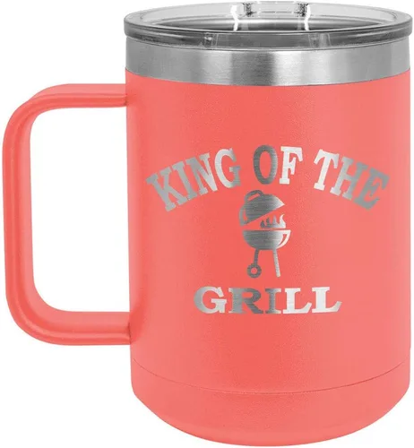 Vista 14 de King Of The Grill Black Taza de café de 15 oz con tapa deslizante Taza de café de viaje aislada Idea de regalo para barbacoa y parrilla