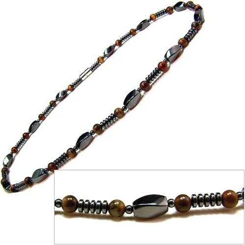 Vista 2 de collar con cuentas de ojos de tigre y hematitas magnético para hombre