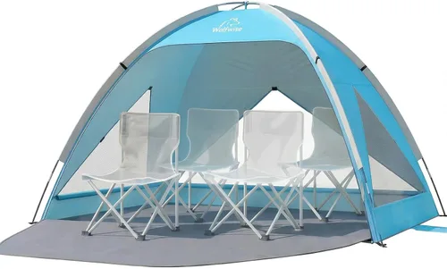 Vista 21 de Wolfwise Tienda de playa Refugio de sol portátil, Cabaña estándar de la Shade Beach Essentials, protección UV UPF 50+ y fácil instalación, ventanas