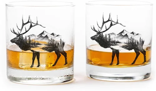 Vista 10 de Juego de vasos de whisky de paisaje de playa Black Lantern Juego de 2 vasos estilo antiguo de 11 oz Vasos de cóctel con base pesada en caja