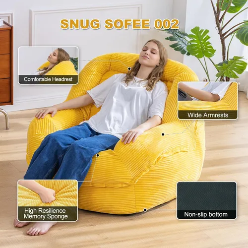 Vista 3 de Silla Puf Gigante con Reposabrazos - Asiento Acogedor de Gran Tamaño para Adultos, Tela de Pana y Relleno de Espuma de Alta Resistencia, Salón Ideal