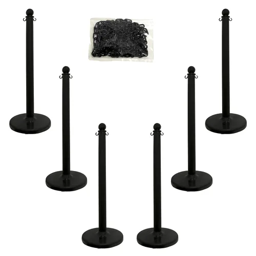 Vista 10 de Mr. Chain, juego de postes de contención plásticos con 50" de cadena y ganchos en forma de C (Paquetes de 6), Negro, 6