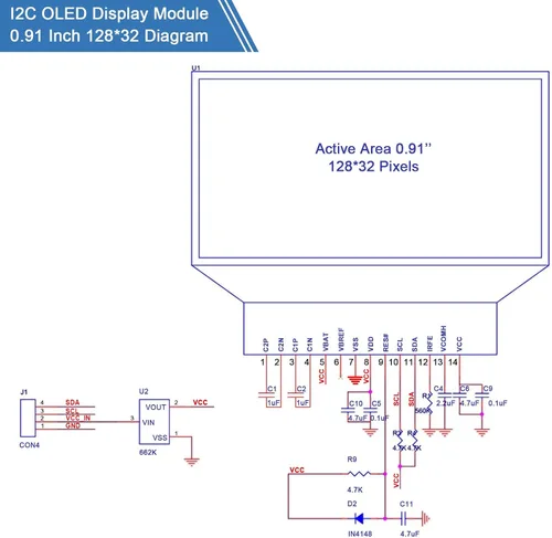 Vista 2 de Frienda Módulo de pantalla I2C de 5 piezas de 0.91 pulgadas I2C OLED Módulo de pantalla I2C Controlador de pantalla OLED DC 3.3V a 5V