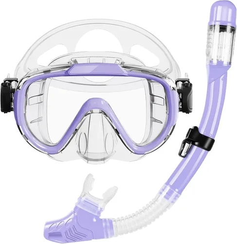 Vista 11 de Snorkeling Gear for Adults, Dry Top Snorkel Set with Panoramic Anti-Leak and Anti-Fog Tempered Glass Lens, Adjustable Snorkeling Set for Scuba