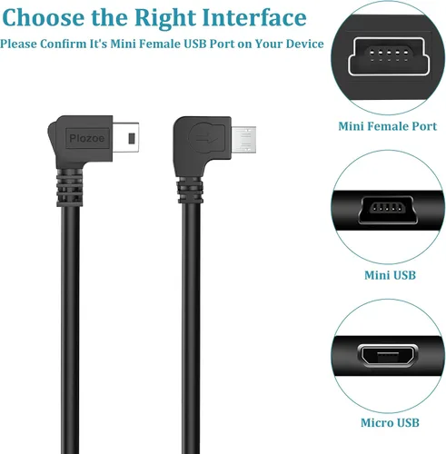 Vista 2 de Cable adaptador USB mini hembra a mini/micro macho, cable de carga USB2.0, compatible con Garmin Nuvi GPS, cámara de salpicadero, cámara de espejo