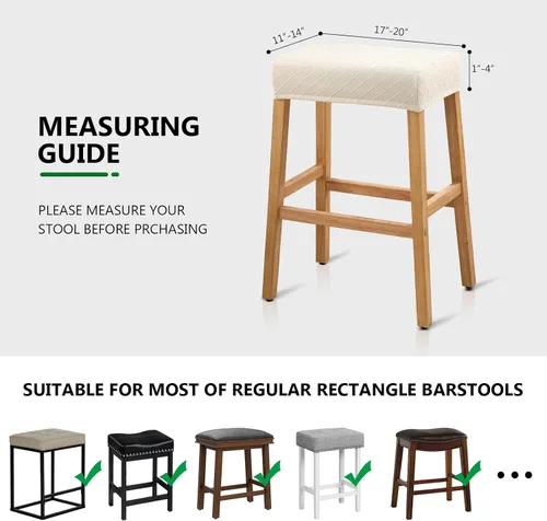 Vista 3 de YISUN Fundas de taburete rectangulares, paquete de 2 fundas elásticas impermeables para asiento de silla de montar, taburetes de bar, sillas de bar