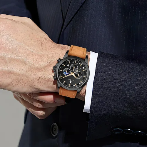 Vista 3 de SAPPHERO Relojes para hombre, cronógrafo, de acero inoxidable, impermeable, cuarzo, para negocios, casual, reloj de vestir para hombre, fecha Negro