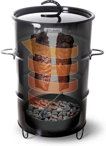 Vista 2 de Pit Barrel Cooker Paquete Clásico - Ahumador de Tambor de 18.5 Pulgadas Parrilla de Barbacoa de Acero Recubierto de Porcelana Incluye 8 Ganchos