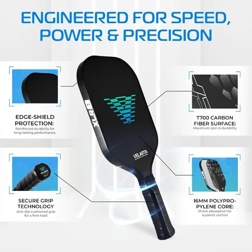 Vista 5 de Velarta Professional Pickleball Paddles – Best Pickleball Paddle - Pickleball Paddles Carbon Fiber T700 - USAPA Approved - 16mm Paddle Racket for