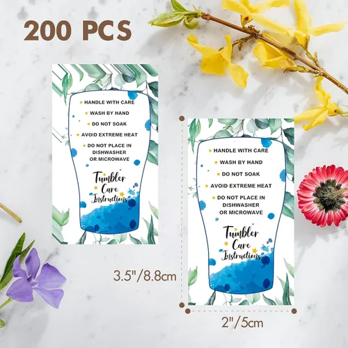 Vista 2 de 200 tarjetas de instrucciones de cuidado de vasos, impresión de doble cara para tarjeta de dirección del cliente, consejos para el cuidado