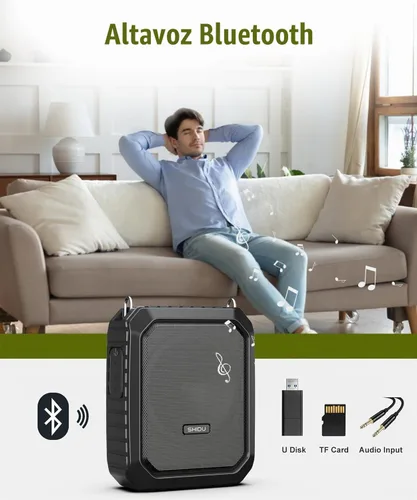 Vista 4 de SHIDU Amplificador de Voz para Profesor con Micrófono Portátil y Altavoz, Megáfono de 18W con Auriculares de Micrófono Cableado, IPX5 Impermeable