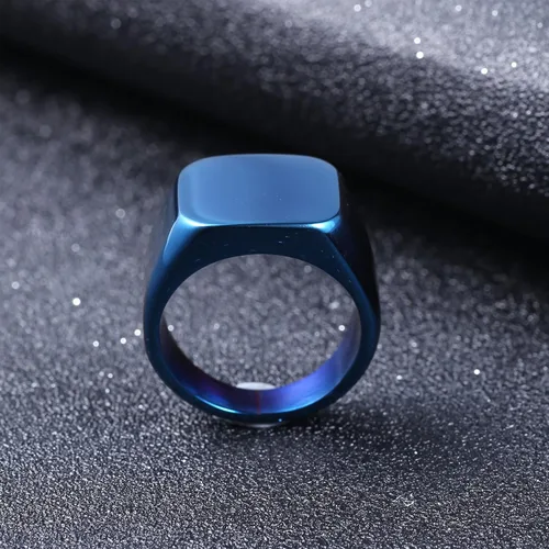 Vista 2 de JAJAFOOK Juego de anillos de sello cuadrado chapado en azul liso de acero inoxidable 316L para hombre, tamaño 7-15, Tungsteno