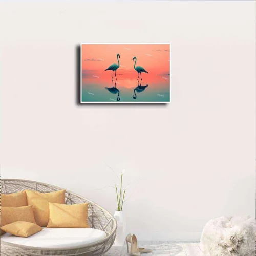 Vista 4 de Lienzo giclée, impresiones en lienzo de flamencos, decoración de pared, animales salvajes, flamencos en el lago, póster para sala de estar