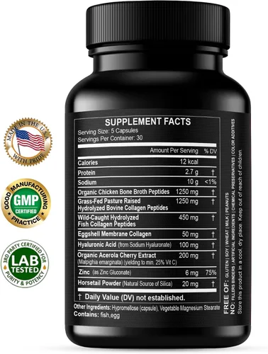 Vista 2 de HCL HERBAL CODE LABS Polvo de péptidos de colágeno con vitamina C y ácido hialurónico, fuentes más limpias y súper alta absorción, multitipo