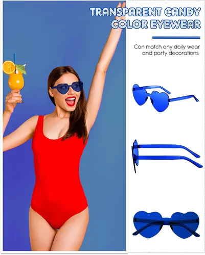 Vista 3 de Frienda 20 Pairs Heart Shaped Sunglasses Rimless Candy Color Glasses for Women Men Party Favor