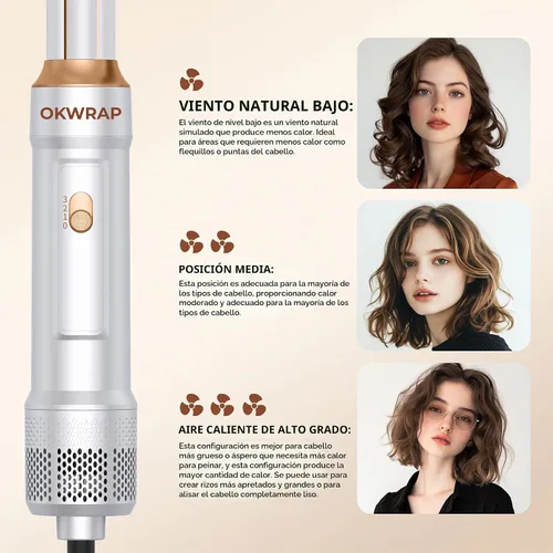 Vista 4 de Cepillo secador de pelo 6 en uno, rizador de aire, cepillo redondo de 800 W, cepillo iónico para mujer, cepillo de aire caliente, herramientas