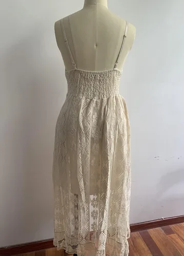Vista 6 de Vestido de verano para mujer, cuello en V, tirantes delgados, sin mangas, cintura alta, bohemio, para boda, playa, casual, maxivestidos largos