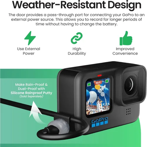 Vista 3 de Puerta de paso para GoPro Hero 13, 12, 11, 10, 9 - Acceso conveniente a la alimentación externa con cable USB-C - Accesorios GoPro resistentes a