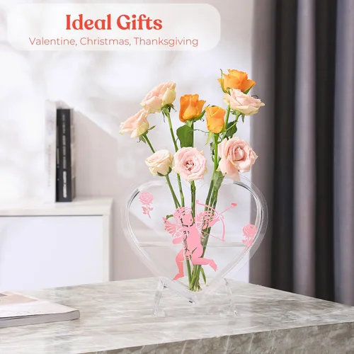 Vista 6 de Jarrón de corazón, jarrón acrílico en forma de corazón para flores, decoración del día de San Valentín, regalos del día de San Valentín para ella