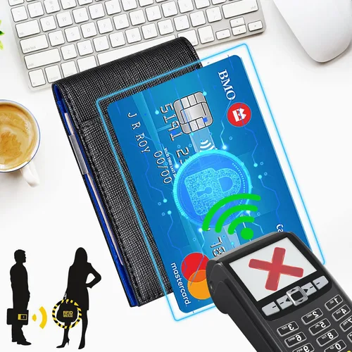 Vista 5 de Cartera plegable para hombre con clip para dinero bolsillo frontal minimalista de cuero con bloqueo RFID