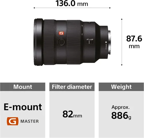 Vista 8 de Sony Lente de zoom estándar de fotograma completo con montura E Master de 0.945-2.756 in f/2.8 G, ideal para bodas, retratos y trabajo profesional