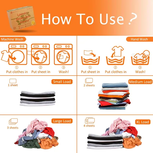 Vista 4 de Hojas de detergente para ropa Freelivity, 300 hojas Limón Naranja - Suministros de detergente para ropa sin líquido, hipoalergénico, ecológico, sin