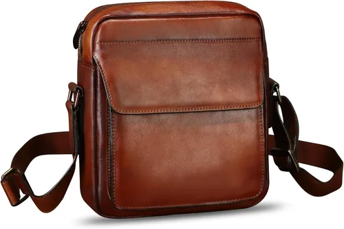 Vista 2 de IVTG Bolso de mensajero de cuero genuino para hombre, bolso de hombro cruzado, bolsa de mano de trabajo, bolsa de negocios