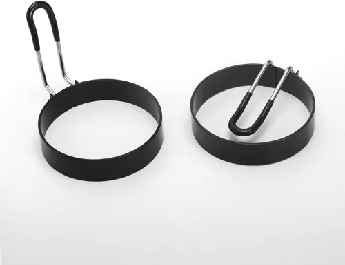 Vista 2 de Molde de anillos de huevo de 3.5" con asa de plástico, molde redondo para magdalenas inglesas - moldeador de cocción en plancha para desayunos