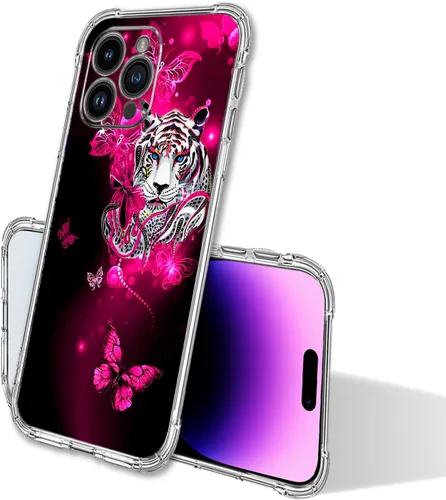 Vista 4 de Funda para iPhone 15 Pro Max, protección contra caídas de mariposa de tigre blanco, a prueba de golpes, funda protectora de cuerpo completo