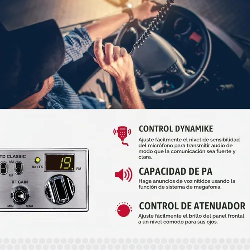 Vista 4 de Cobra 25 LTD Radio CB Profesional AM/FM – Compacta, Fácil de Operar, con Acceso de Modo Dual, Salida de 4 Vatios, 40 Canales Completos, Control