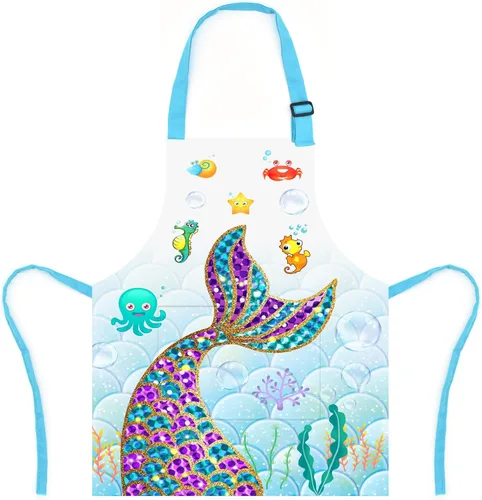 Vista 8 de Delantal de Dinosaurio para Niños Varones con Bolsillo, Delantales de Unicornio para Niñas para Cocinar, Pintar, Delantal de Cocina para Niños de 3