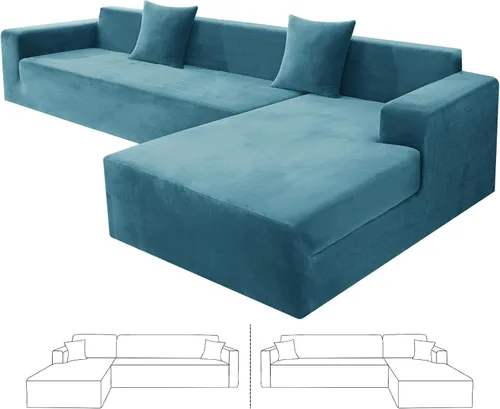 Vista 39 de ZNSAYOTX Fundas para sofá modular de terciopelo suave, fundas de felpa de lujo con parte inferior elástica para sofá modular en forma de L, 2
