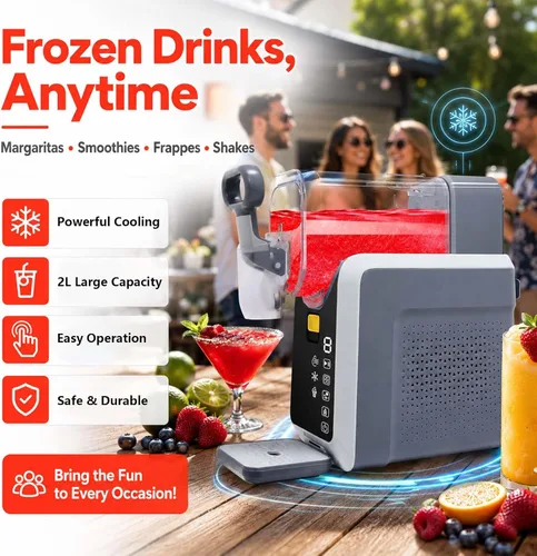Vista 3 de Máquina de granizado para encimera para el hogar, máquina de granizado con pantalla LED, máquina de granizado con programas de margarita congelada