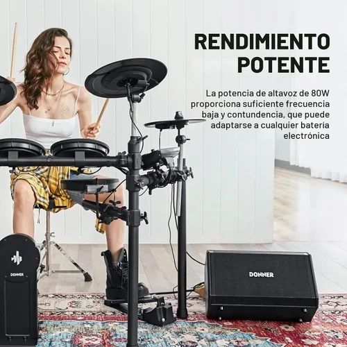 Vista 5 de Donner Amplificador de Batería Electrónica AMP, Amplificador de Batería Electrónica Inalámbrico Profesional de 80 Vatios DDA-80