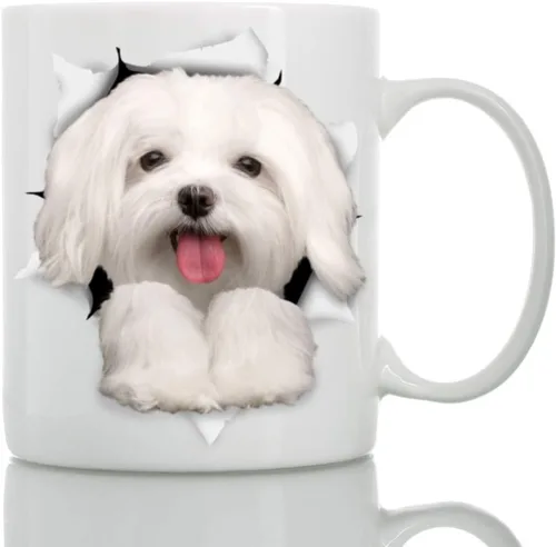 Vista 8 de Taza divertida de perro maltés – Taza de café divertida de cerámica – Regalo perfecto para amantes de los perros – Bonita taza de café novedosa