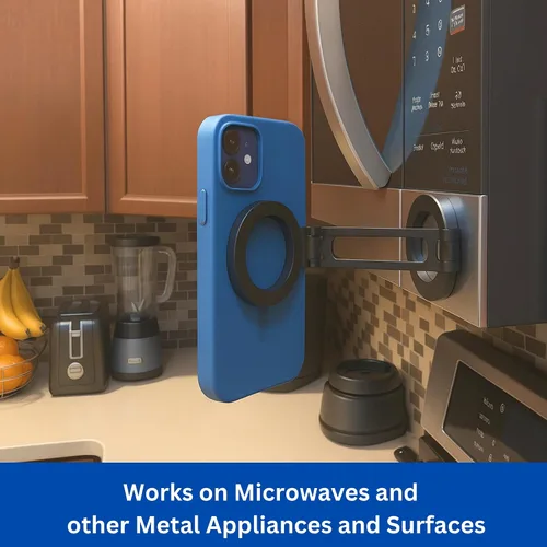Vista 6 de Maxby Soporte de teléfono para refrigerador Fuerte soporte magnético con brazo ajustable y rotación de 360° Uso de cocina manos libres
