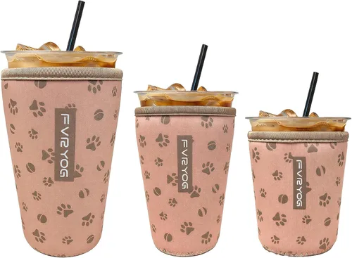 Vista 111 de Fundas de neopreno reutilizables aisladas para café helado, fundas para tazas de café helado, fundas para bebidas heladas y calientes