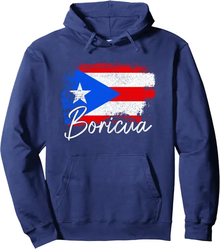 Vista 6 de Puerto Rico Boricua - Sudadera con capucha vintage con la bandera de Puerto Rico Negro
