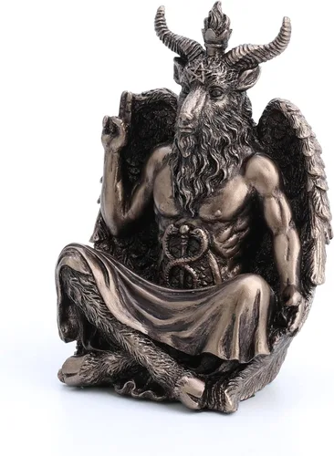 Vista 3 de Estatua de 11,4 cm de Veronese Design de Baphomet en Pose de Meditación Sentado, Escultura de Resina con Acabado Pintado a Mano