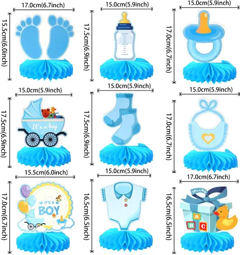 Vista 2 de 9 piezas de centros de mesa con diseño de panal de abeja "It's a Boy" para fiesta de cumpleaños, centros de mesa para baby shower, tema
