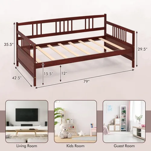 Vista 2 de KOMFOTT Marco de sofá cama de madera tamaño individual, marco de cama de sofá con soporte de listones de madera, no necesita somier, marco de sofá